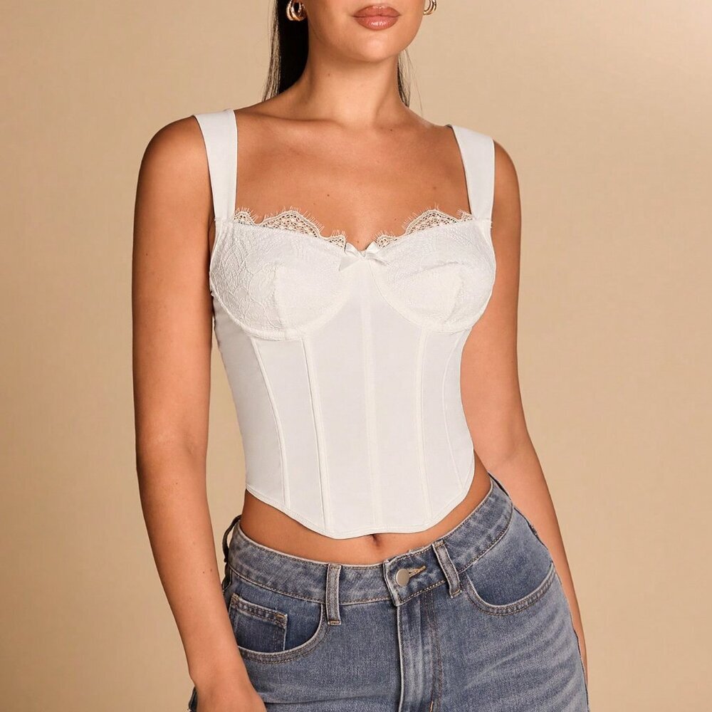 white Elegant Women's Lace Crop Top Bra